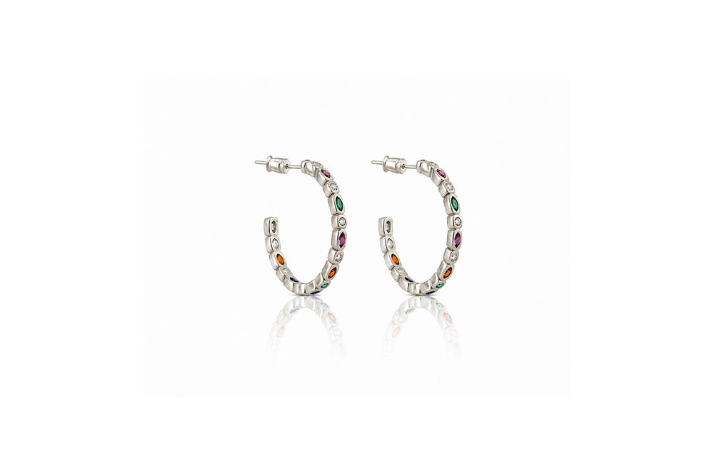 Rainbow Bezel Hoop Earrings