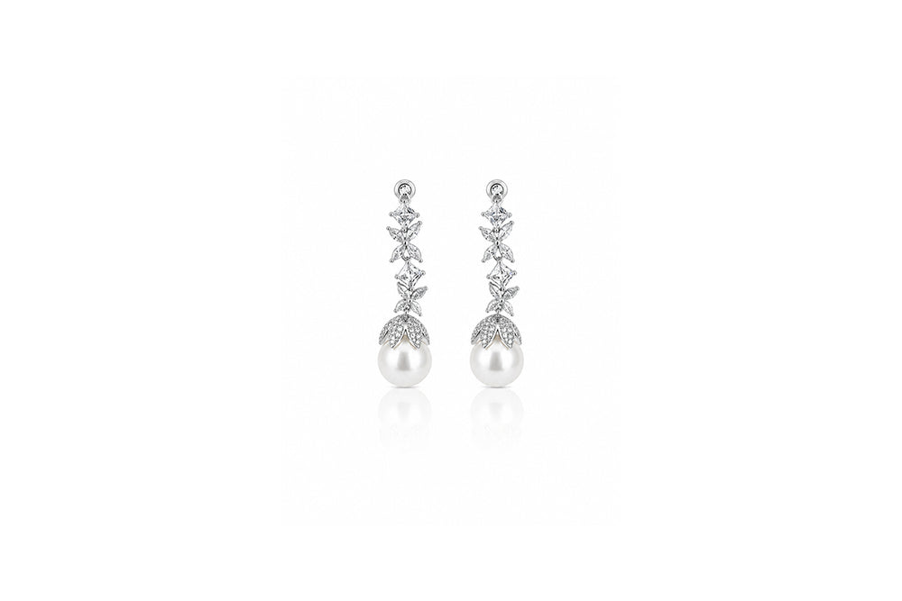 Crystal Vine Pearl Drop Earrings