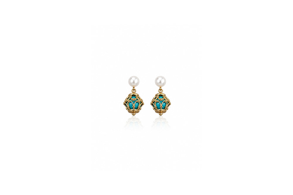 Turquoise Filigree Pearl Drop Earrings