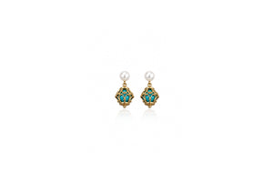 Turquoise Filigree Pearl Drop Earrings
