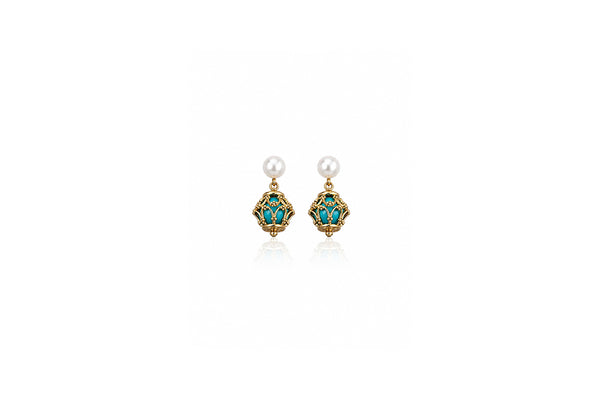 Turquoise Filigree Pearl Drop Earrings