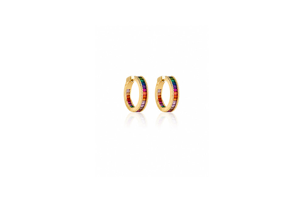 Rainbow spectrum Gold Huggie Earrings