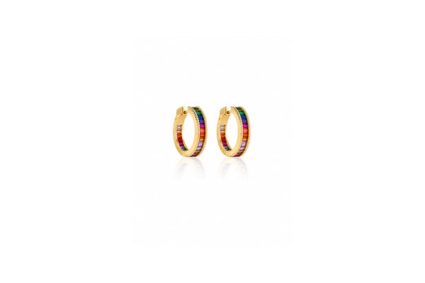 Rainbow spectrum Gold Huggie Earrings