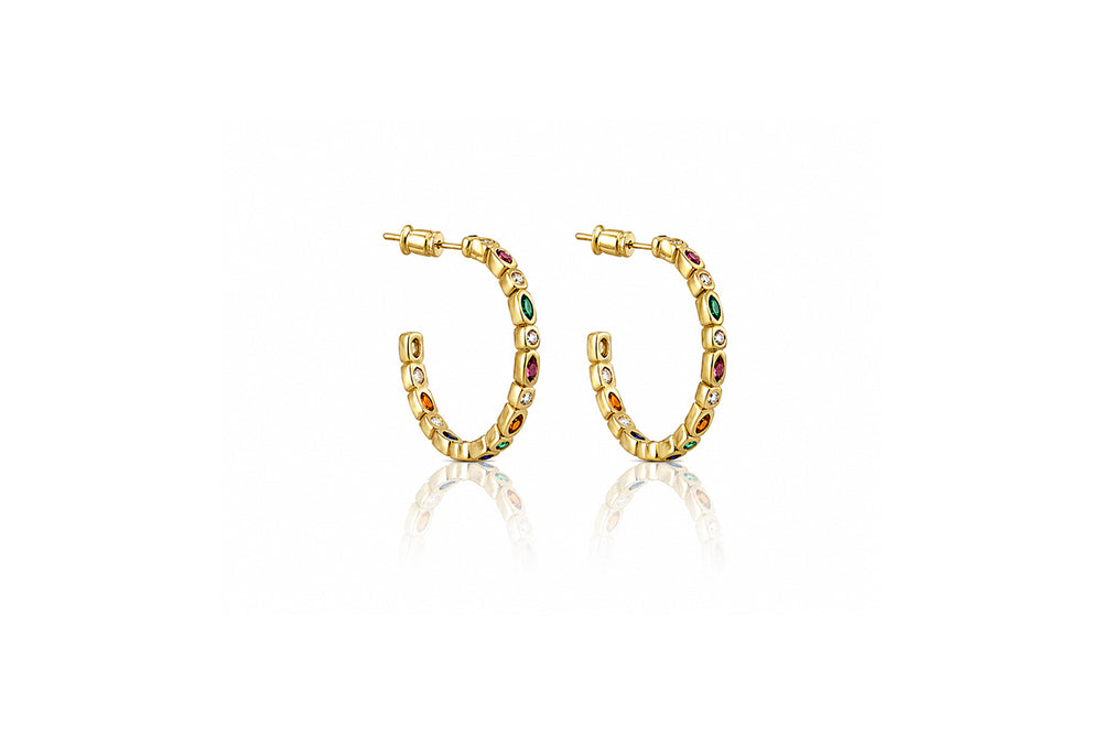 Rainbow Bezel Hoop Earrings