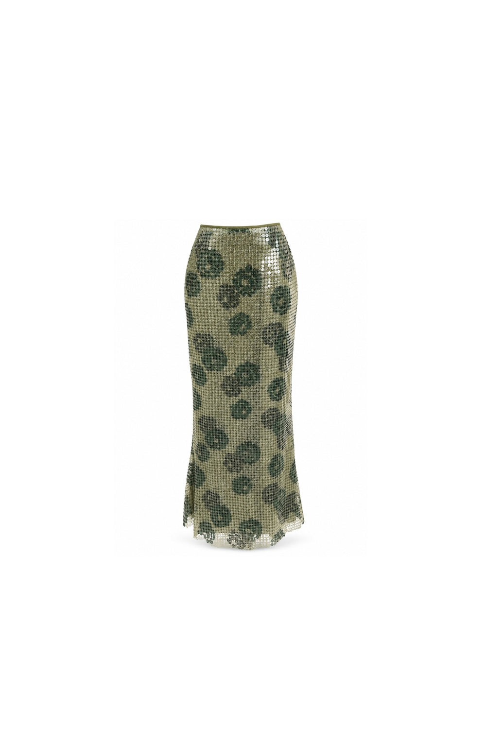 Noor Azhari olive green floral sequin maxi skirt