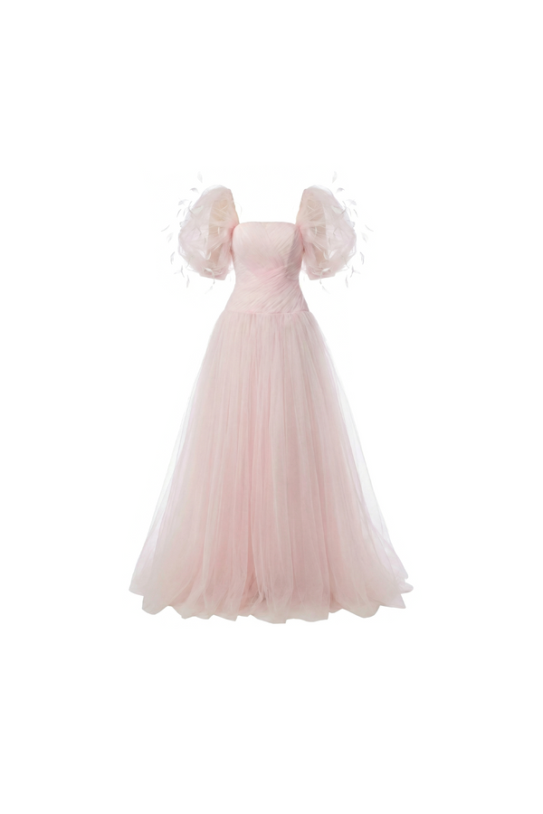 Pinky Buffy Silk Tulle Gown