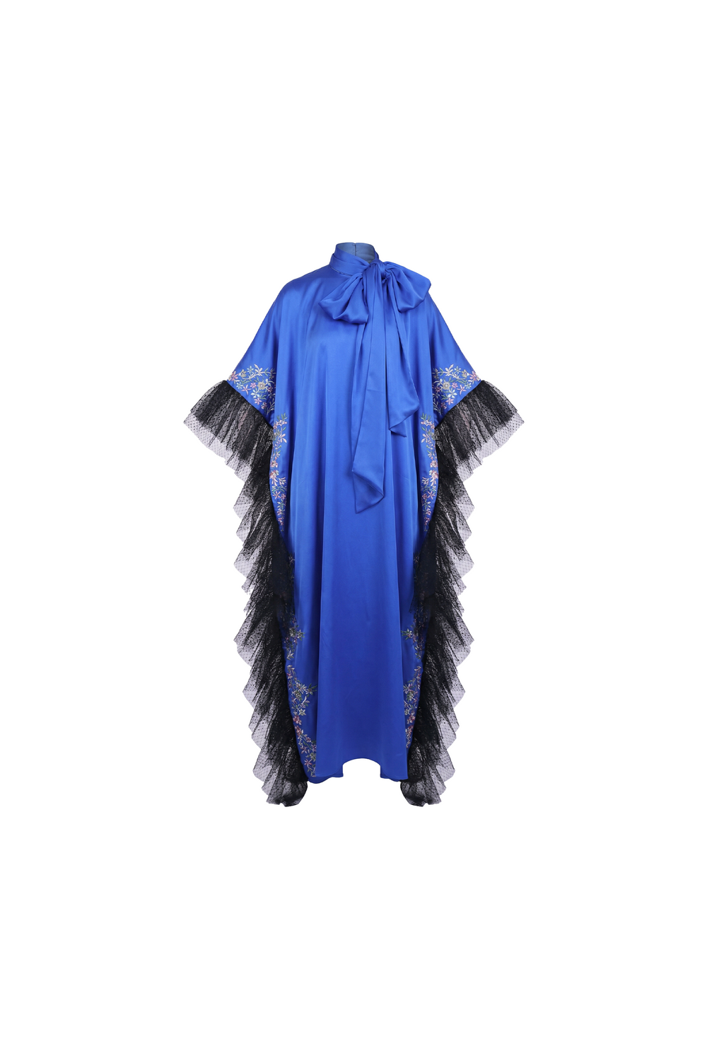 Royal Blue Bow Kaftan with Tulle Trim