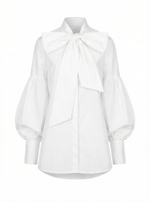 white ribbon shirt