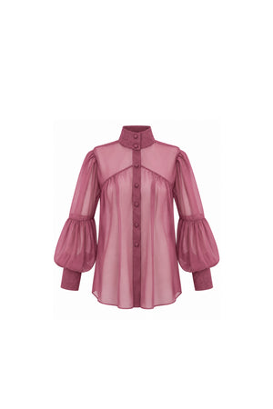 Mauve Sheer Blouse with Lace Details