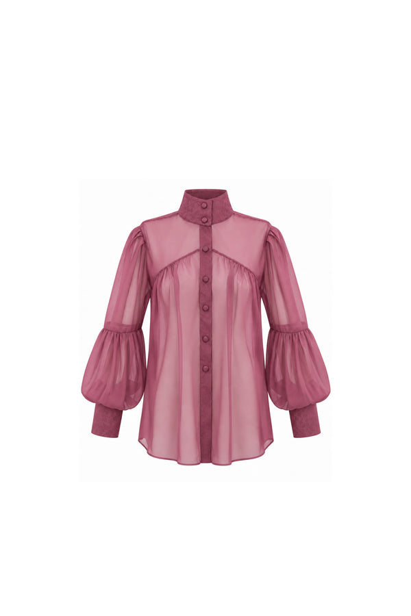 Mauve Sheer Blouse with Lace Details
