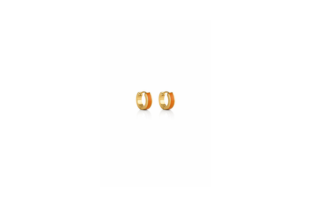 Orange Enamel Huggie Hoop Earrings