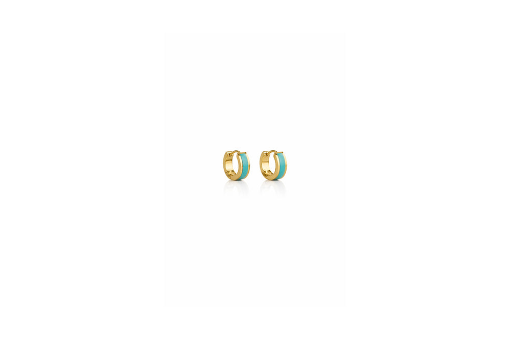 Turquoise Enamel Huggie Hoop Earrings