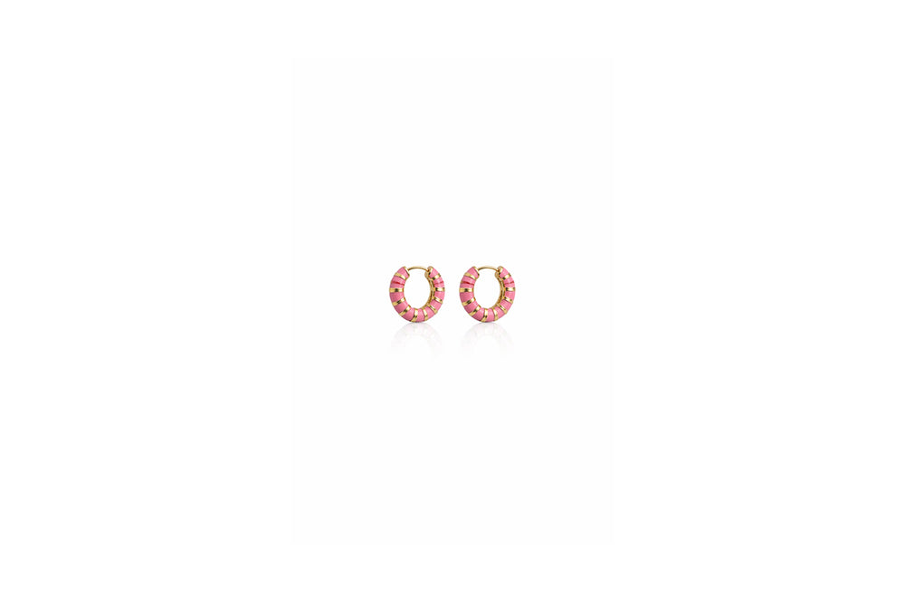 Pink Enamel Stripe Hoop Earrings