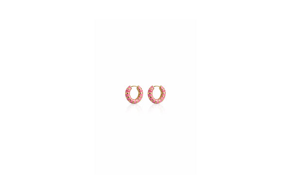 Pink Enamel Stripe Hoop Earrings