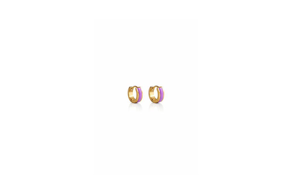 Lilac Enamel Huggie Hoop Earrings