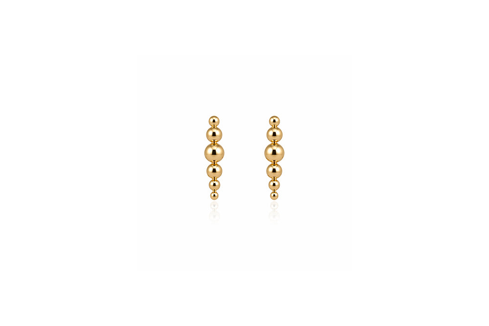 Gold Triple Sphere Stud Earrings