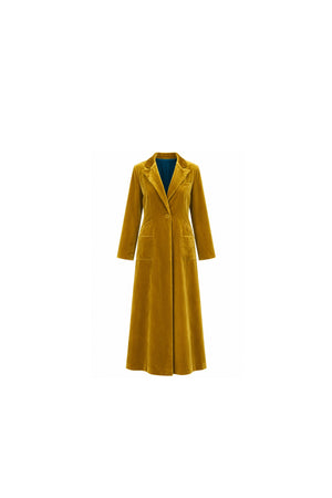 Noor Azhari mustard velvet longline coat