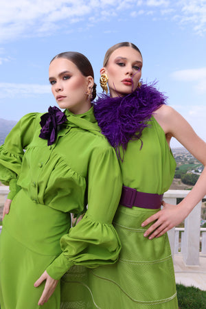 Lime Silk Bow Blouse
