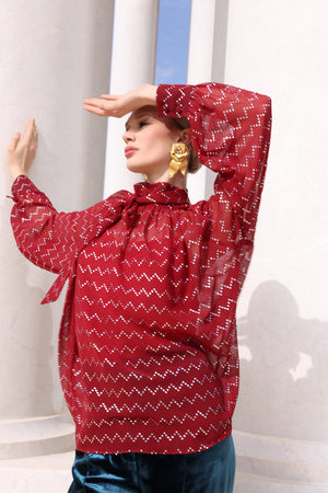 Burgundy Blouse with Statement Bow