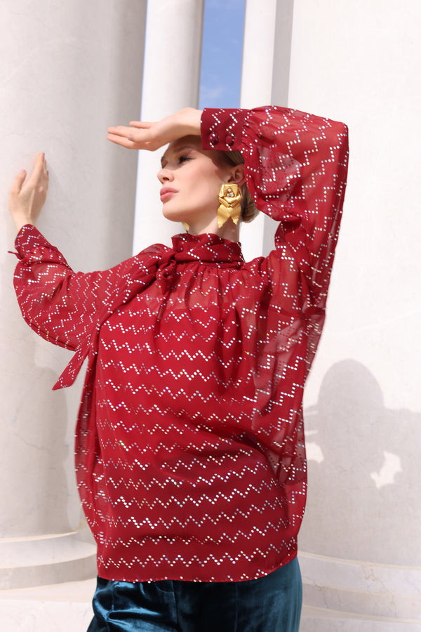 Burgundy Blouse with Statement Bow