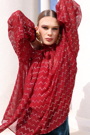 Burgundy Blouse with Statement Bow