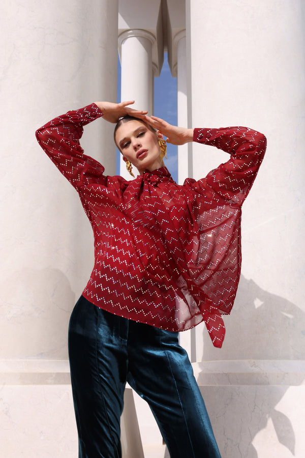 Burgundy Blouse with Statement Bow