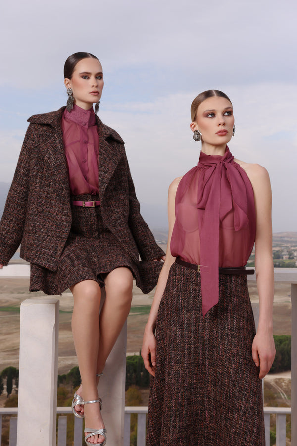 Double-Breasted Brown Tweed Jacket