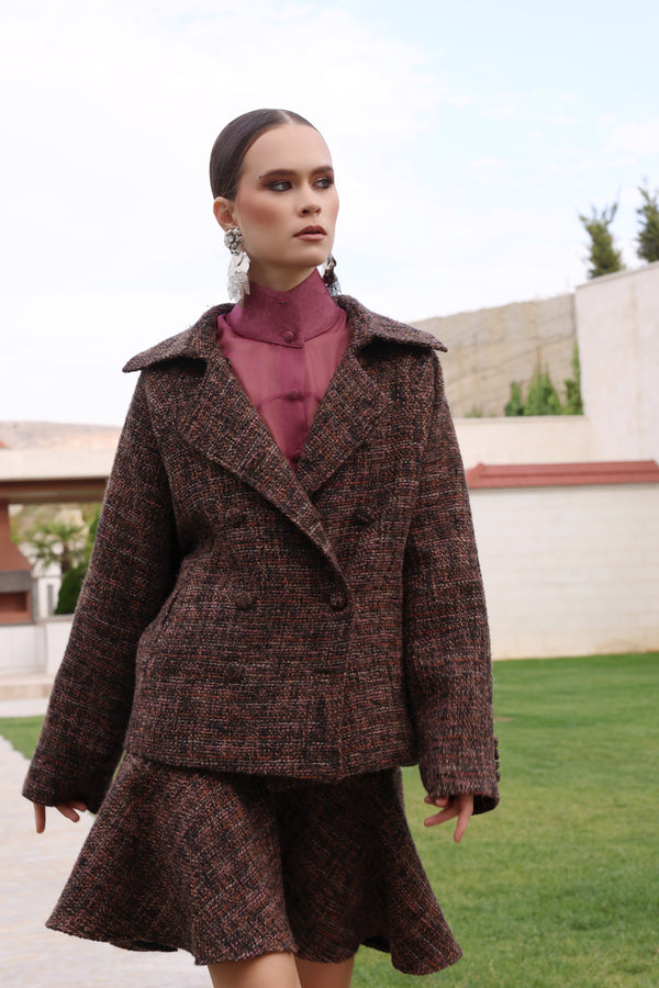 Double-Breasted Brown Tweed Jacket