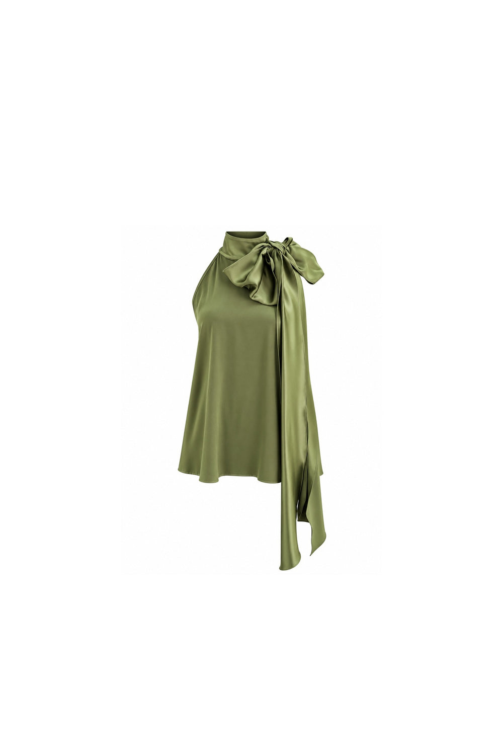 Noor Azhari olive green satin top with oversized bow