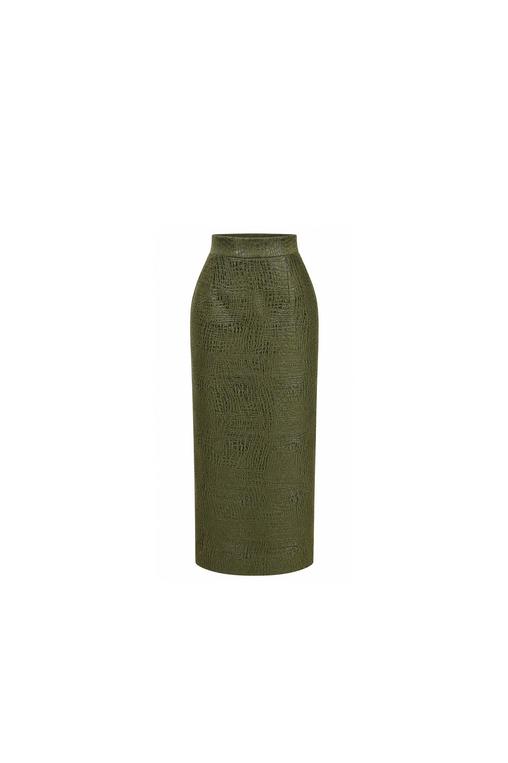 Olive Green Textured Pencil Skirt