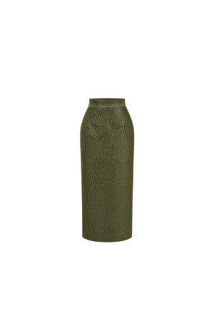 Olive Green Textured Pencil Skirt