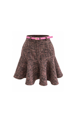 Pink-Accented Tweed Flared Skirt