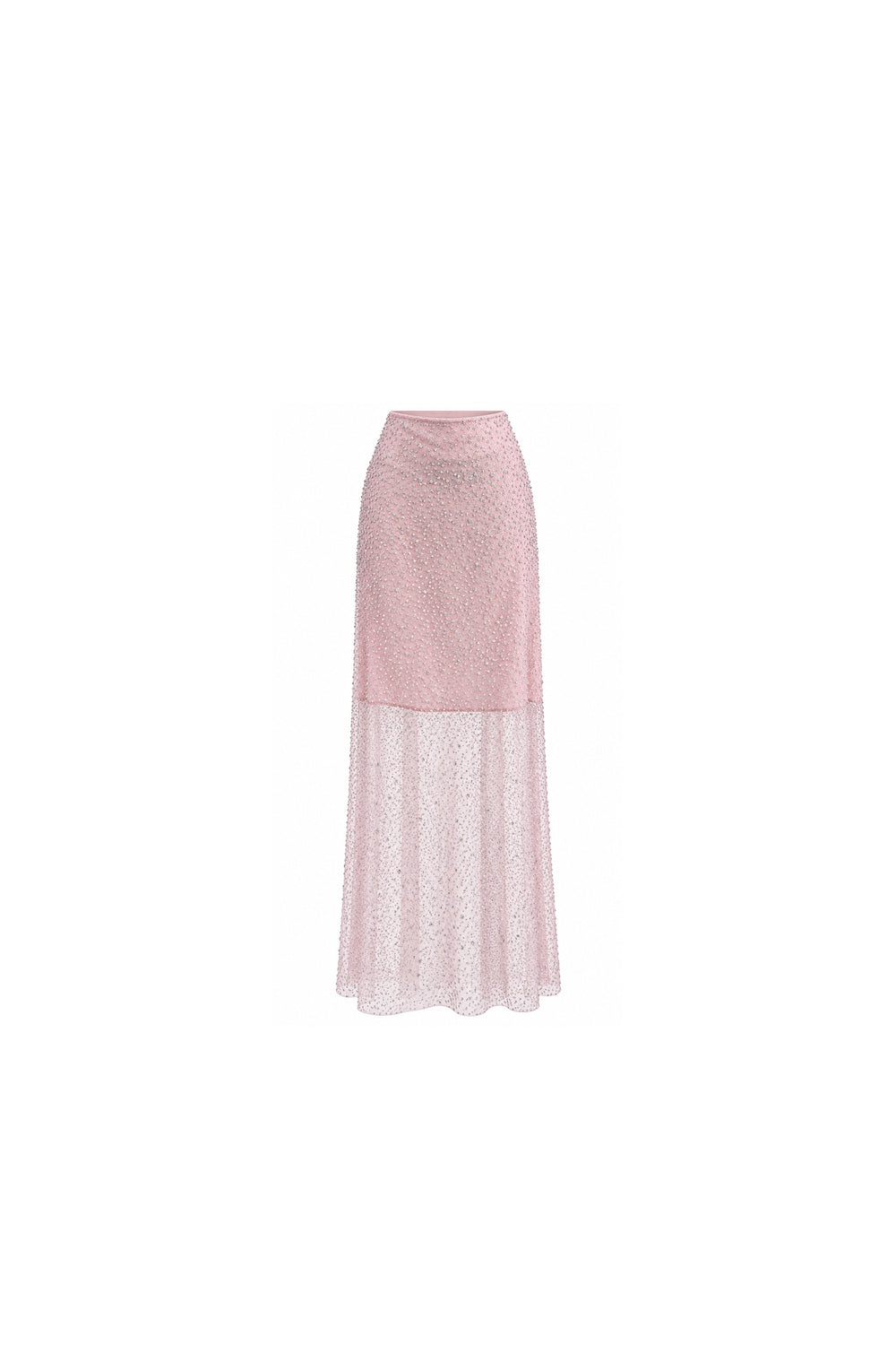 Noor Azhari pink crystal embellished maxi skirt with sheer hem