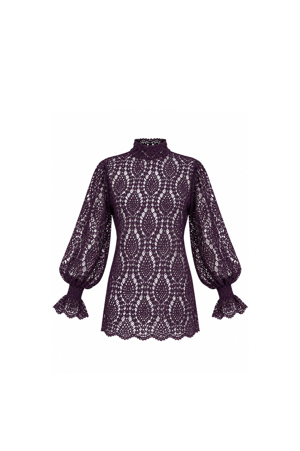 Noor Azhari aubergine purple lace blouse with high neck
