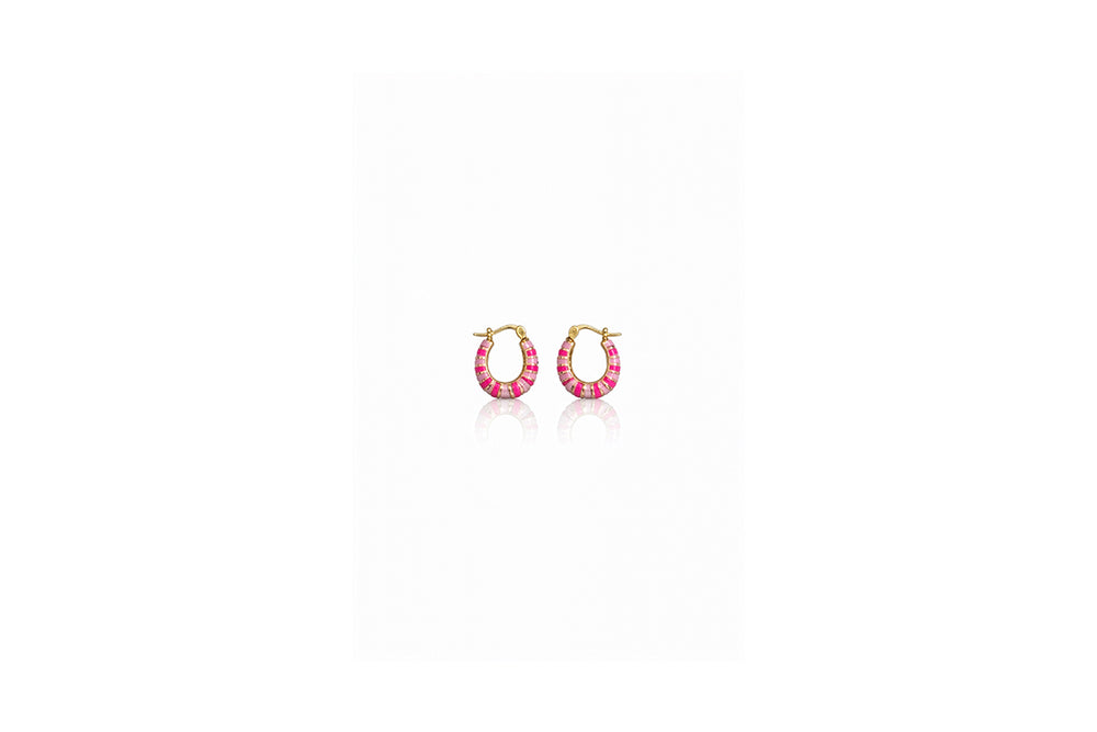Pink Enamel Stripe Hoops