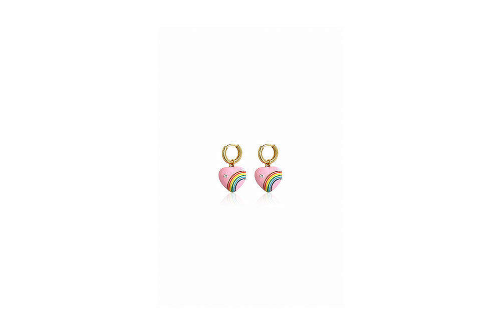Rainbow Heart Charm Hoops