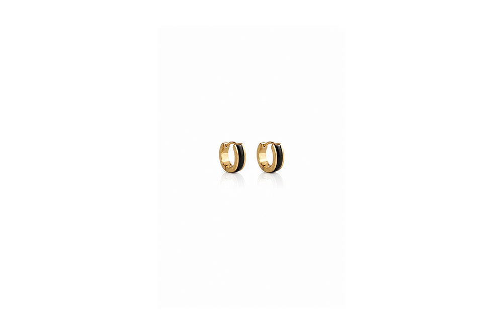 Black Enamel Huggie Hoop Earrings