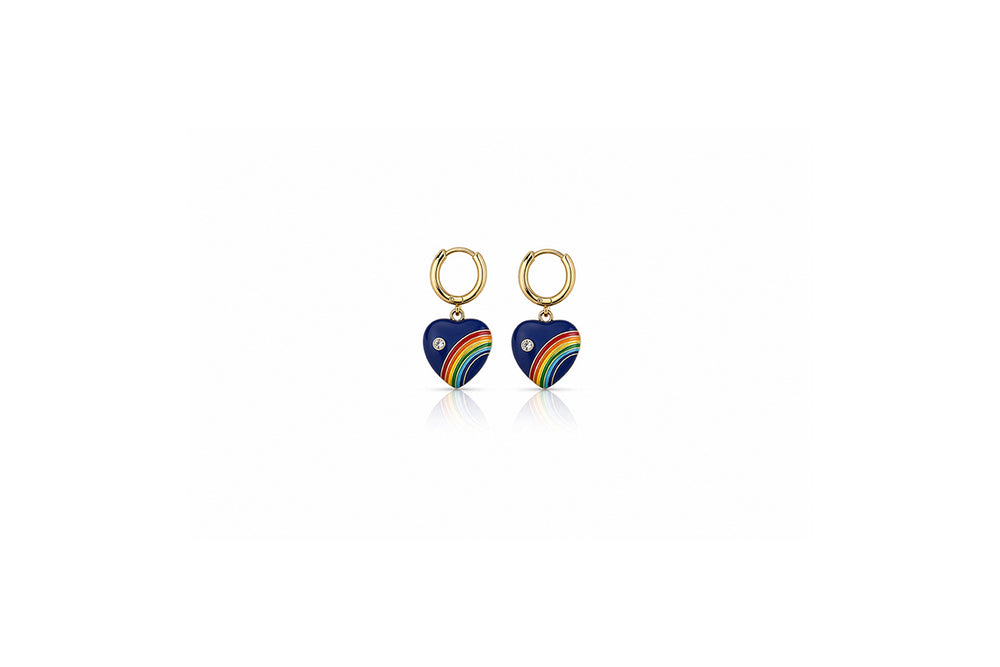Rainbow Heart Charm Hoop Earrings