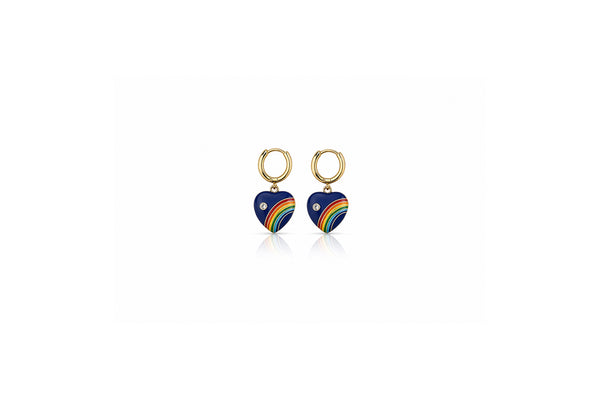 Rainbow Heart Charm Hoop Earrings