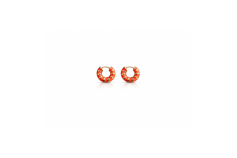 Coral Enamel Huggie Hoops
