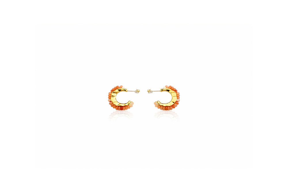 Coral Beaded Hoop Earrings