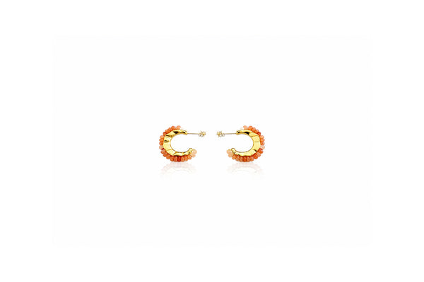 Coral Beaded Hoop Earrings