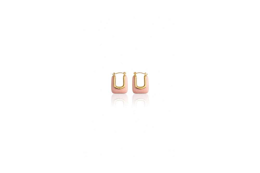Blush Enamel U-Hoop Earrings