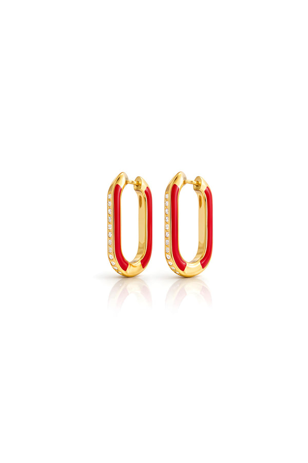 Red Chain Hoop Earrings