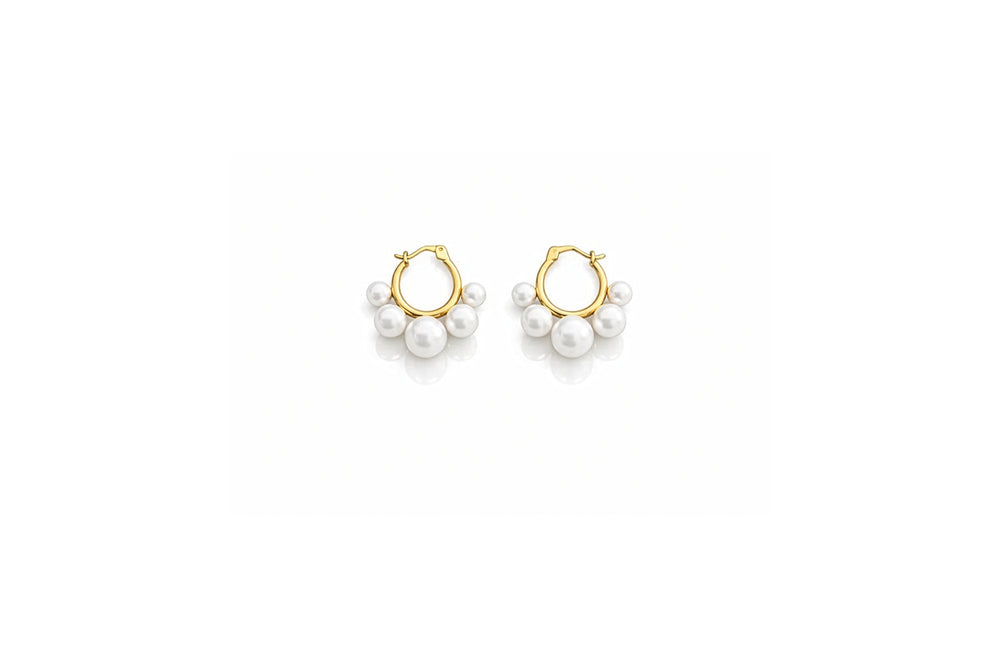 Pearl Cluster Hoop Earrings