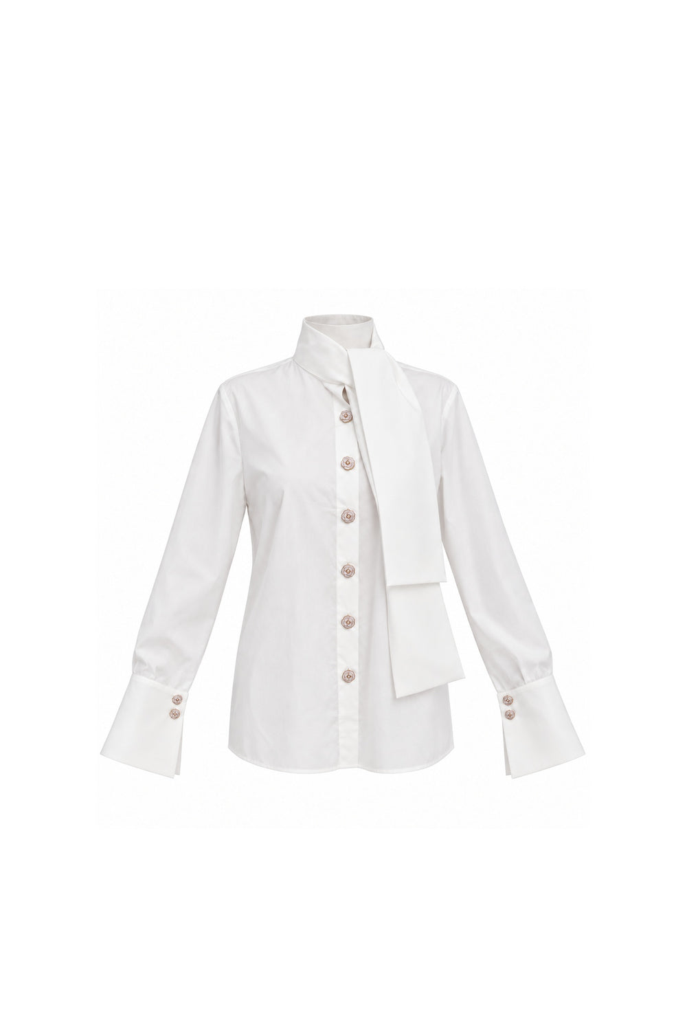 Noor Azhari white cotton blouse with draped scarf collar