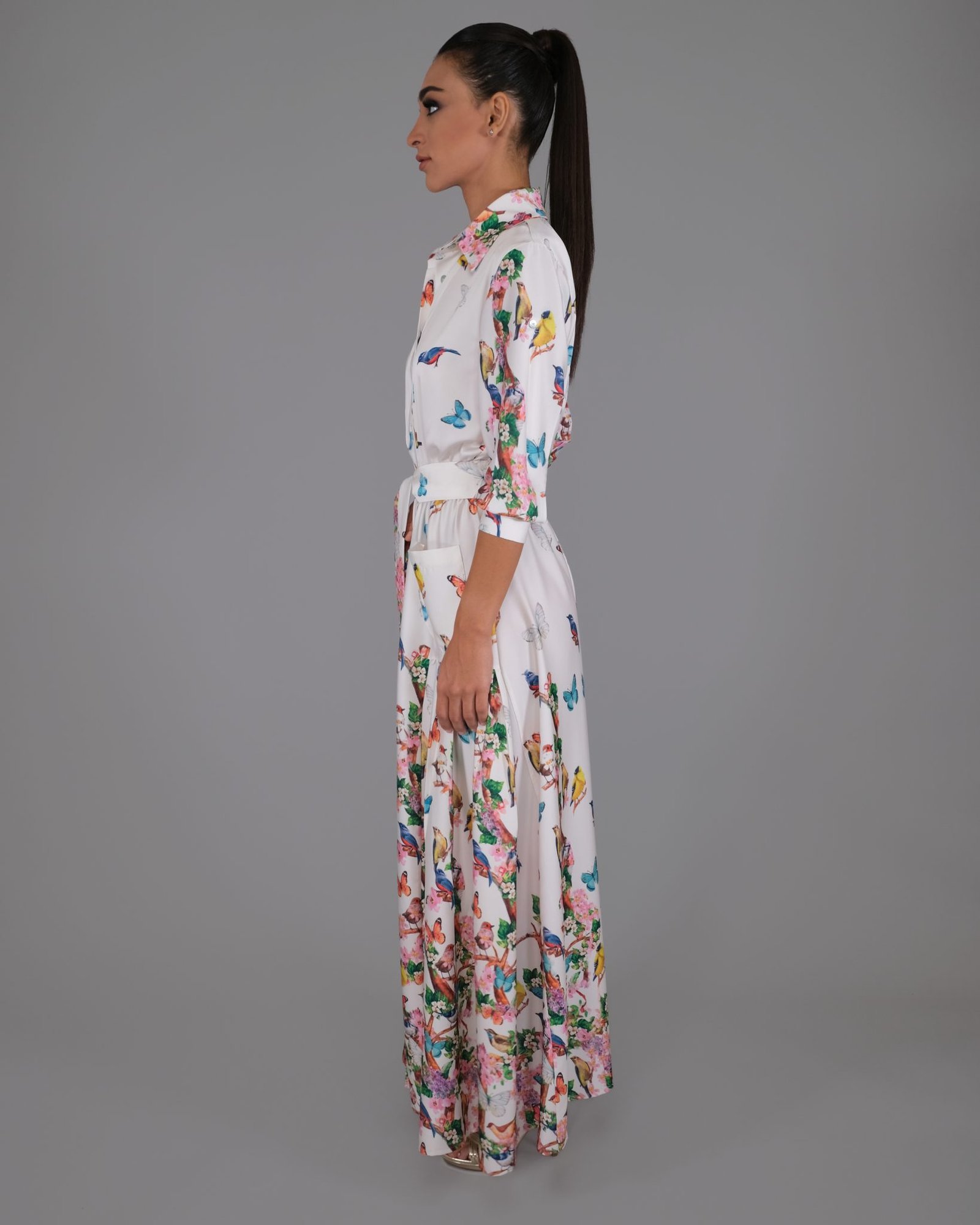 Painted Natural Silk Long Dress