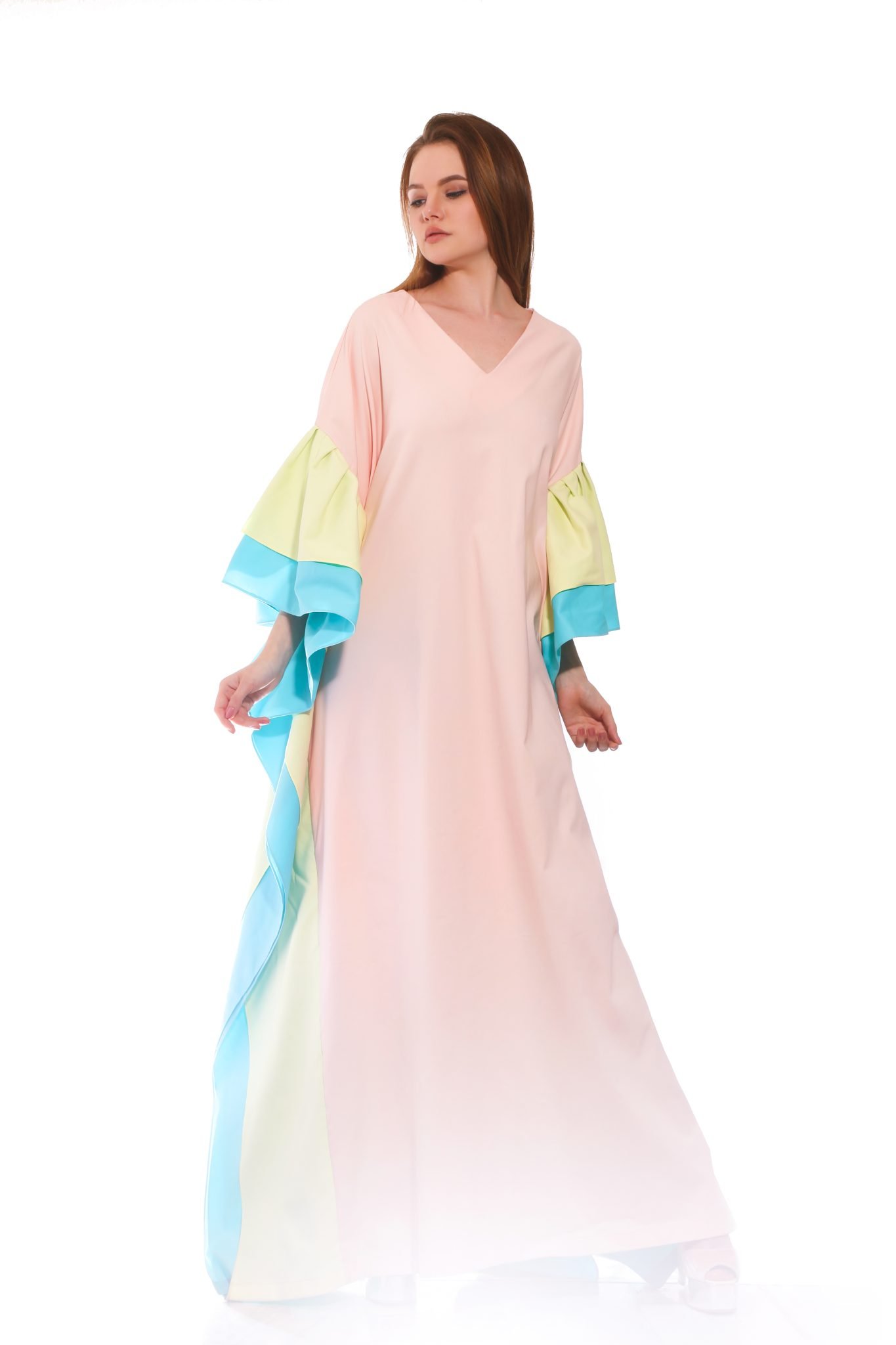 Pastel Breeze Ruffled Kaftan