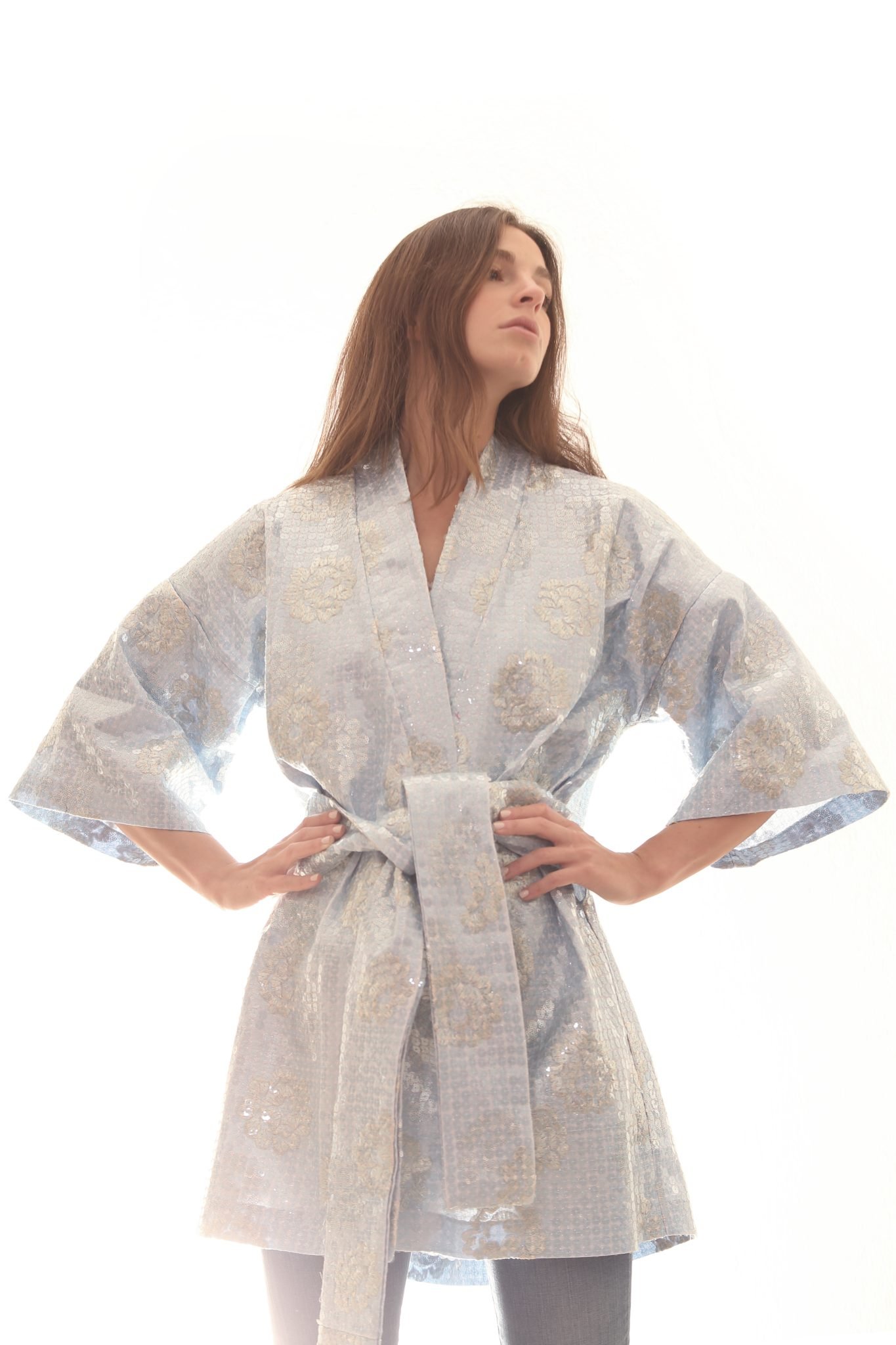 Light blue Long Sleeves Jacket Kaftan